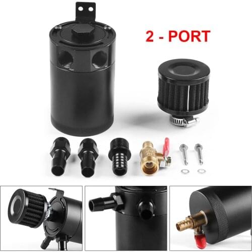 Car Aluminum Reservoir Oil Catch Can Tank 2-Port Baffled Reservoir with Drain Valve Breather Cylinder Filter Kit