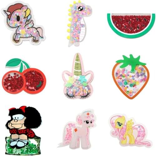 Sequins Acrylic Shakers Liquid Quicksand Patch Watermelon Unicorn Flatback Planar Resin 1Pc for Handmade Bows Earrings