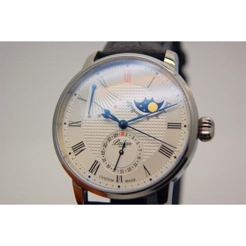 Mens Automatic Mechanical Watch Moon Statue Power Storage Fine Steel Belt Sapphire Waterproof Chinese Watch ST2135