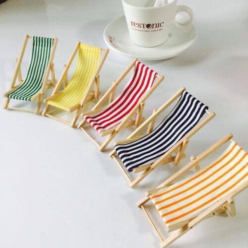 1:12 Wooden Beach Chair Dollhouse Accenssory Miniatures Wood Fabric Emulational Furniture Model Doll House Home Decoration