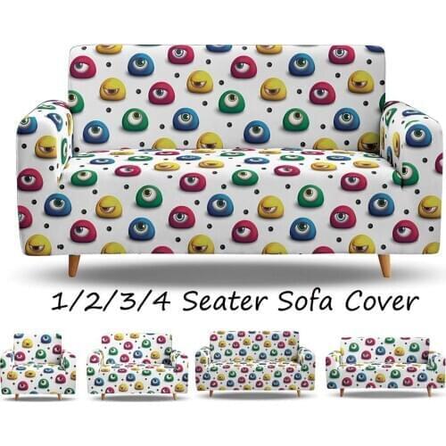 3D Print Cartoon Figure Eye Elastic Sofa Covers Cute L Shape Sofa Cover 1/2/3/4 Seater All-Inclusive For Kids Living Room