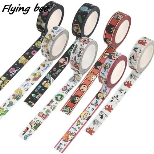 Flyingbee 15mmX5m Anime Volleyball Boy Cartoon Cat Donuts Matte Surface Tape Paper Sticker Student Supply Stationery Tapes X1098
