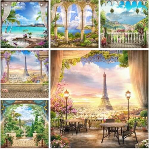 Spring Woderland Wedding Photophone Twilight Landscape Eiffel Towel Curtain Portrait Photo Backdrops Photo Backgrounds Photozone