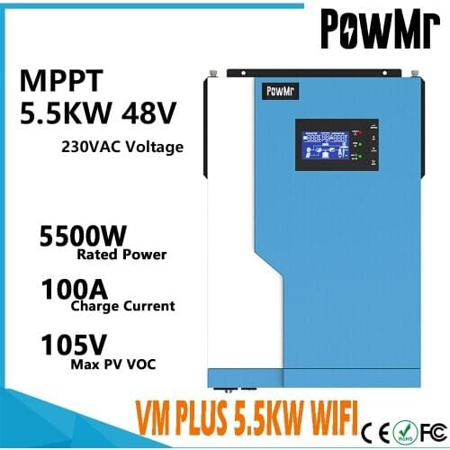 PowMr Hybrid Off Grid Inverter 3500W/5500W Solar Controller Pure Sine Wave 24V Built-in MPPT 100A Max 500VDC PV Input With Wifi