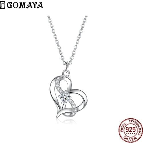 GOMAYA Heart Necklace 925 Sterling Silver Infinity Love Necklaces Gift For Women Cubic Zirconia Anniversary Girl Fashion Jewelry