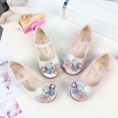 IYEAL New Spring Children Girls Princess Shoes With Flowers Leather Girls Kids Shoes for Dance Party Princess Baby Single Shoes