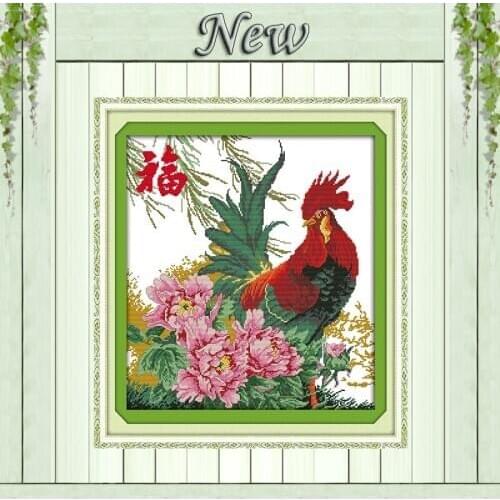 The blessing cock animal flowers painting 11CT Counted Print on canvas DMC 14CT diy Cross Stitch Needlework Kits Embroidery Sets