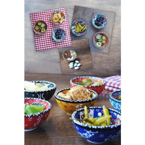 Handmade Kutahya Has Authentic Patterned Tile Ceramic Bowl Set (8cm - 6 Pcs) Special Price