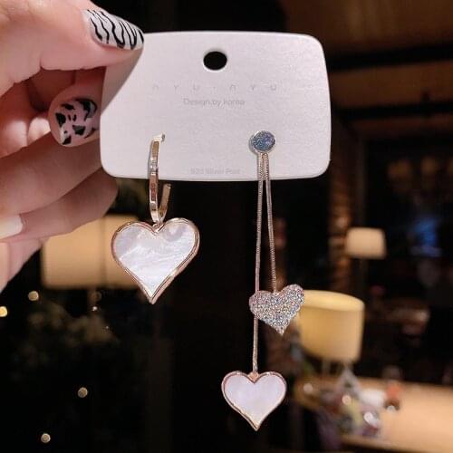 Korean Earrings Fashion Jewelry Temperament Rhinestone Love Asymmetrical Earrings Heart-shaped Earrings For Women Wholesale