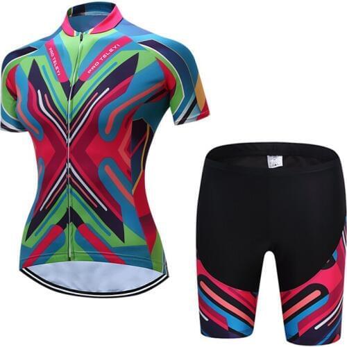 Colorful Women Cycling Jersey Bike Wear (Bib) shorts set Ropa Ciclismo Outdoor Sportwear Short Sleeve Cycling Clothing Suit
