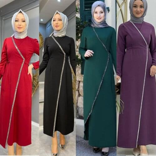 Muslim Dresses Fashion Bronzing Crossover Bow Slim Long-Sleeved Dress Dubai Islam Turkish Ladies Robe African Dresses For Women