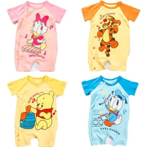 Disney Soft One-piece Dress Donald Duck Winnie The Pooh Boys and Girls Jumpsuits Baby Clothes Toddler Clothing Sets Baby Rompers