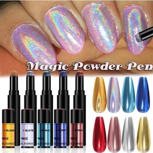 New Air Cushion Magic Powder Pen 10 Colors Laqcuer Nail Art High Quality Mirror Effect Nail Makeup Fast Design Powder
