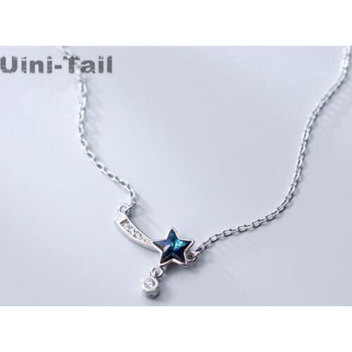 Uini-Tail new 925 sterling silver fresh blue crystal necklace mini cute five-pointed star small star high quality necklace GN472