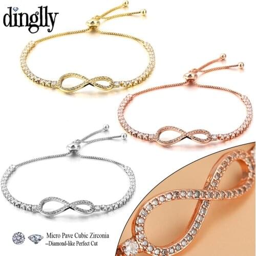 Dinglly NEW Korean High-end Luxury Endless Zircon Adjustable Bracelets For Women CZ Pulseira Feminia Female Prom Party Bracelet