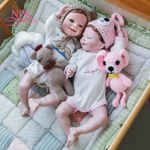 NPK 55CM Smiling baby full body soft silicone or soft cloth body reborn April hand paint doll hand rooted hair
