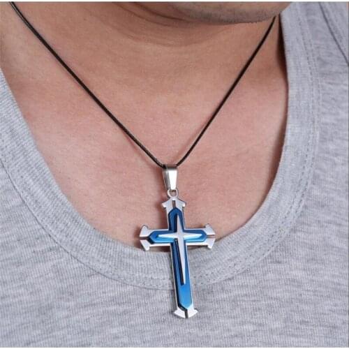 Wholesale Stainless Steel Cross Pendant Black Gold Silver Color Long Chain Necklaces Necklace For Men Vintage Punk Jewelry Gift