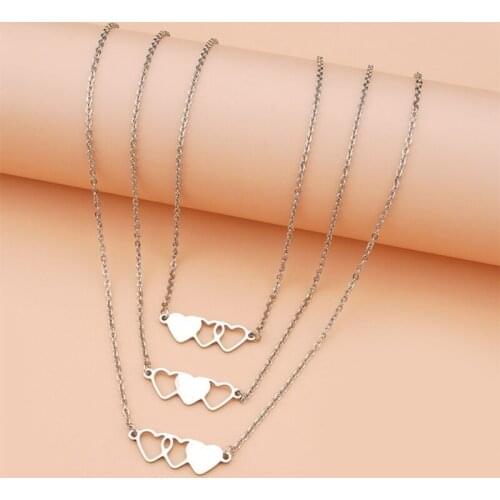 Best Friend Necklace European and American Creative Personality Stainless Steel Heart-shaped Short Necklace 3-piece Set