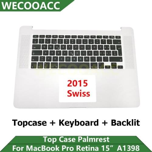Original Swiss Topcase + Keyboard + Backlight For Macbook Pro Retina 15" A1398 Top Case Palmrest 2015 Years