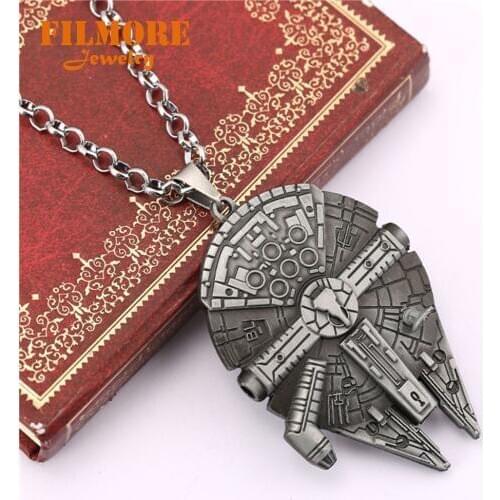 Star Wars 7 The Force Awakens Spacecraft Necklace Jewelry Vintage Mill Falcon Darth Pendant Gothic Chain Choker Figure Men Women