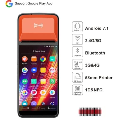 PDA Android 7.1 Bluetooth Thermal Receipt Printer 58mm 4G WiFi Mobile Order POS Terminal NFC 1D Barcode Scanner