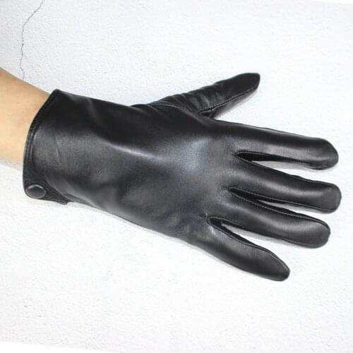 Mens New Genuine Leather Rabbit Hair Inner Gloves Black Fashion Button Style Touchable Windproof And Warm Winter Mittens