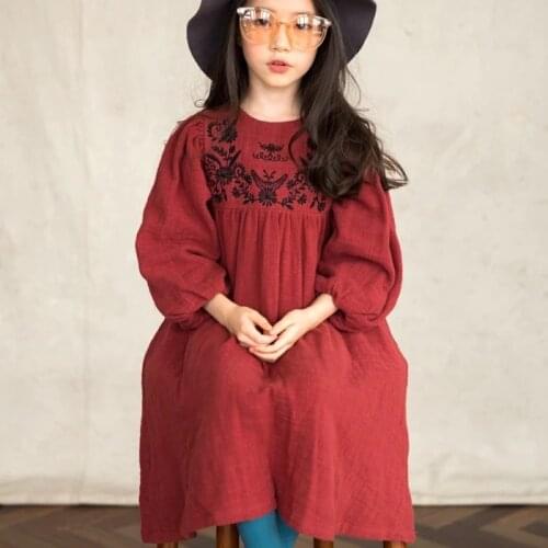 Baby Girls Teens Dress Long Sleeve Vestidos 2018 Brand Christmas Dress with Embroidery Cotton Autumn Dresses Kids Clothes
