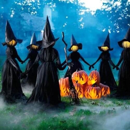 Lighted Halloween Witch Decoration Set Sound Voice Control Glow and Sound Haunted House Party Props