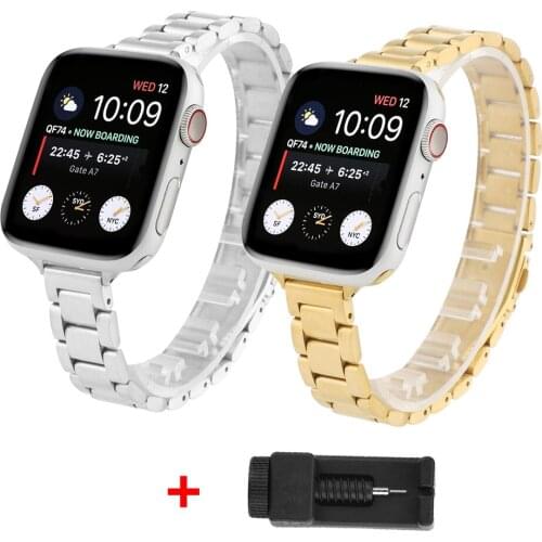 Strap for iwatch se band Thin Stainless Steel Bracelet for apple watch 6 5 4 3 se 40mm 44mm 38mm 42mm bands narrow Link Wrist