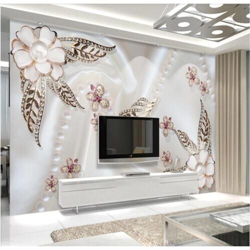 Pearl flower gold leaf butterfly love flower romantic TV background wall custom wallpaper 8D waterproof wall covering
