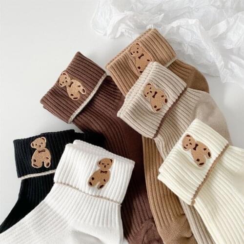 Cute animal print socks bear cartoon black sport sokken women chaussette femme japanese fashion harajuku designer kawaii calzini