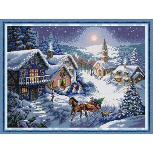 Dusk in the snow cross stitch kit aida 14ct 11ct count print canvas stitches embroidery DIY handmade