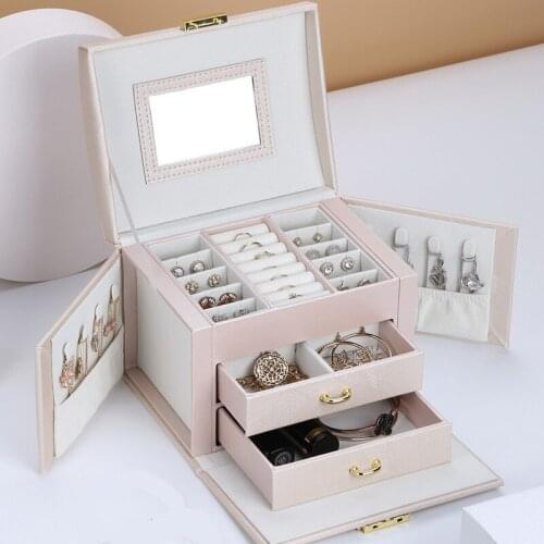Storage Box Large Capacity Portable Lock With Mirror Jewelry Storage Earrings Necklace Ring Jewelry Display jewelry boxes