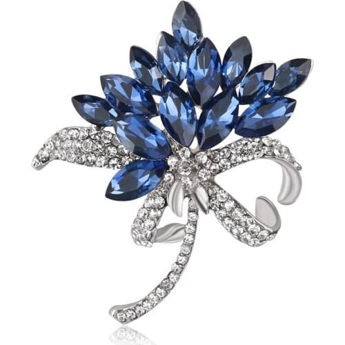 2021 Fashion Charm Jewelry Blue Crystal Flower Pins Brooches for Women Beautiful Collar Pin Women Accessories Brooches for Women