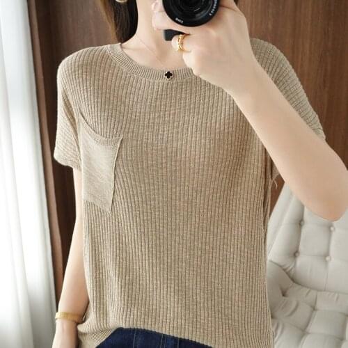 Womens T-shirt 2021 Summer New Casual Round Neck Cotton Sweater Short Sleeve Plus Size Pure Color Ladies Tops Pullover Tees