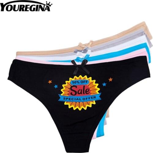 YOUREGINA Women Sexy Cotton G-string Bikini Thongs Underwear Panties Print Comfortable Bow Solid 6pcs/lot Lingerie Intimates
