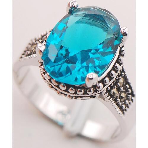 Blue Crystal Zircon Women 925 Sterling Silver Ring F759 Size 6 7 8 9 10