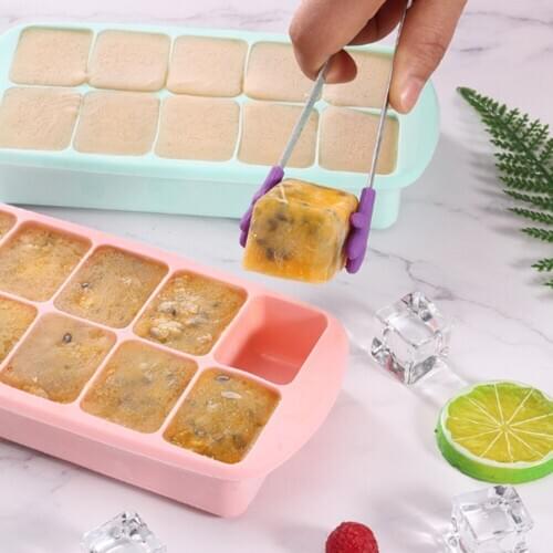10 Grids Ice Cube Tray With Lid Silicone Fruit Ice Cube Maker DIY Creative Ice Cube Mold Square Shape Kitchen Accessories