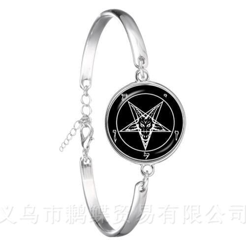 2018 Supernatural Pentagram Glass Dome Bracelet Gothic Pendant Satanism Evil Occult Pentacle Jewelry Pagan Charm Chain Bangle