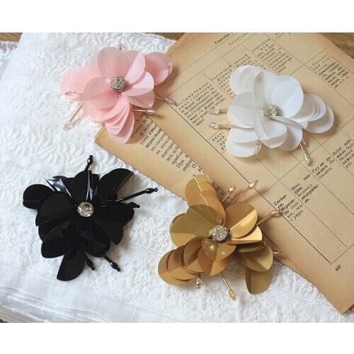 4piece Handmade embroidered cloth stickers Large flower hand sewing clothing accessories diamond beads nails DIY patch