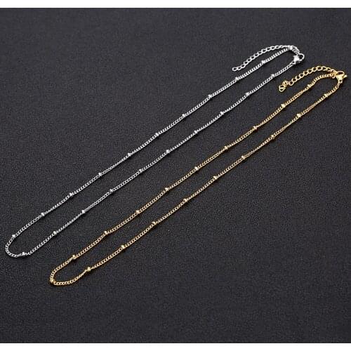 5Pcs/Lot Stainless Steel 2mm width Twisted Link Chain Necklace 45+5cm Length Satellite Beaded Ball Chain Necklace for Women Men