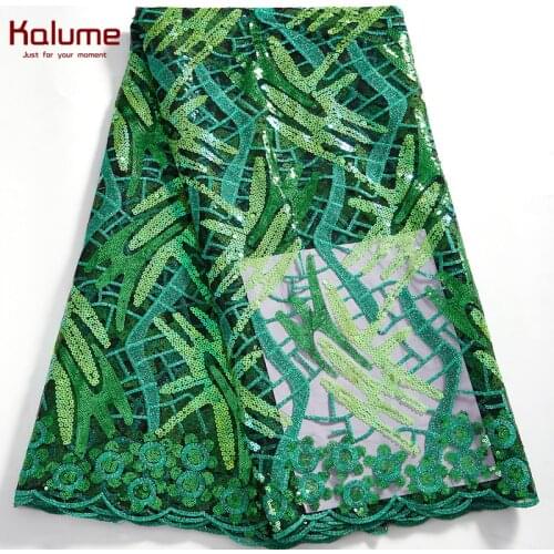 Kalume African Lace Fabric Green Tulle High Quality Nigerian Lace Fabric Sequins 2021 5 Yards For Diy Sew Dress Wedding F2576