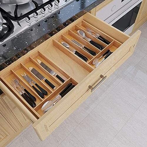 Bamboo Cutlery Tray 5 Grid Kitchen Storage Box Non-Retractable Tableware Storage Boxes Household Jewelry Tools Drawer Organizer