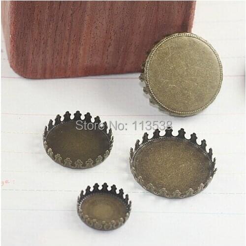Free shipping!! into(12/15/20/25mm)bronze crown round Cameo Pendant Tray Base Setting charm Pendant blank for glass vail pendant