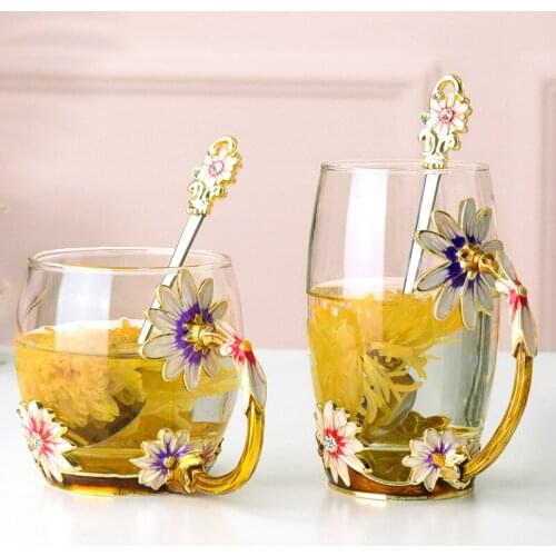 CUP Daisy Enamel Water Cup Glass glass cup cute water bottle tea cup set water glasses for drinking glassware for drinking