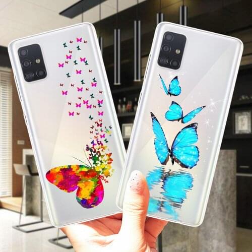 Colorful Blue Butterfly Soft Silicone Case Cover For Samsung A51 A71 A01 A11 A31 A41 A21S A10 A20 A30 A40 A50 A60 A70 A7 A8 Plus