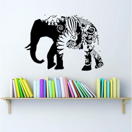 Floral Elephant Religious Wall Sticker Indian Ganesha Pattern Black Wall Decal Removable Wall Decal Home Art Decoration Y- 515