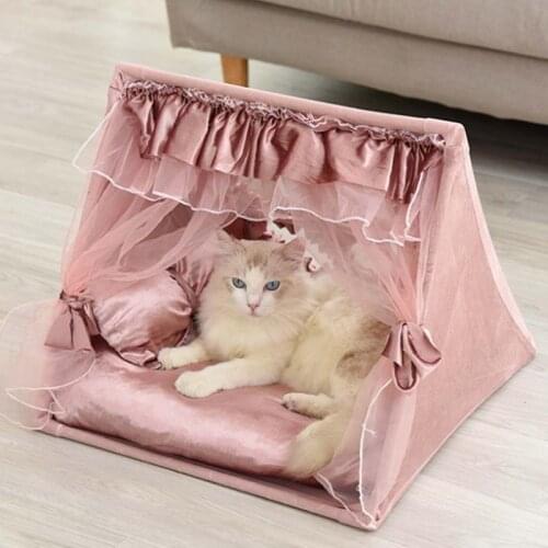 Pet Tent House Cat Bed Portable Teepee With Thick Cushion And 3 Colors Available For Dog Puppy Excursion Outdoor Indoor
