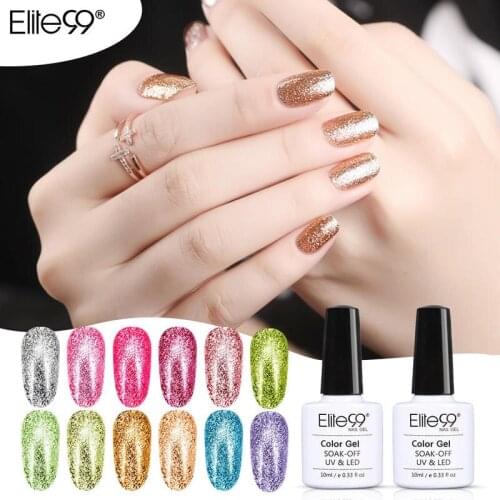 Elite99 10ml Super Shiny Platinum Gel Nail Polish Shimmer Glitter UV Gel Lacquer Soak Off UV LED Top Base Coat Nail Art Primer