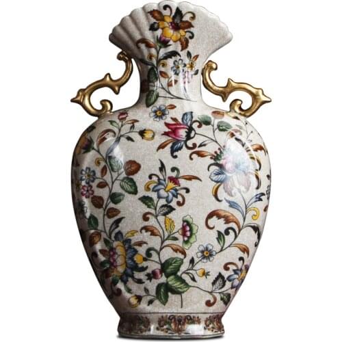 European double ear vase porcelain antique home decoration classical American Ornament New Chinese antique porcelains luxury